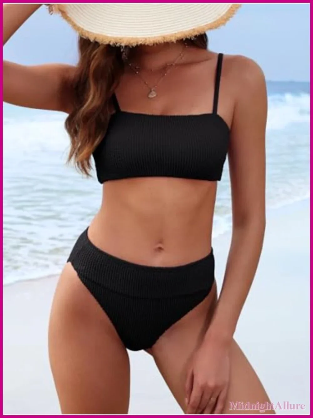 High Waist Tummy Control Bikini Set Ribbed Textured 2 Piece Swimwear